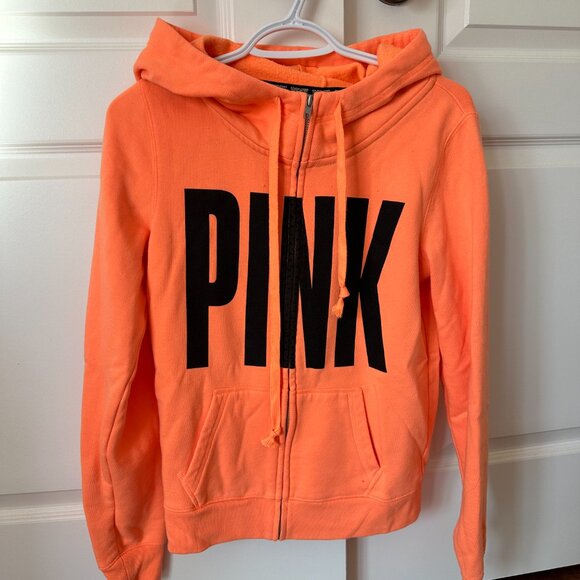 PINK Victoria's Secret Orange Zip Up Hoodie - Picture 1 of 3